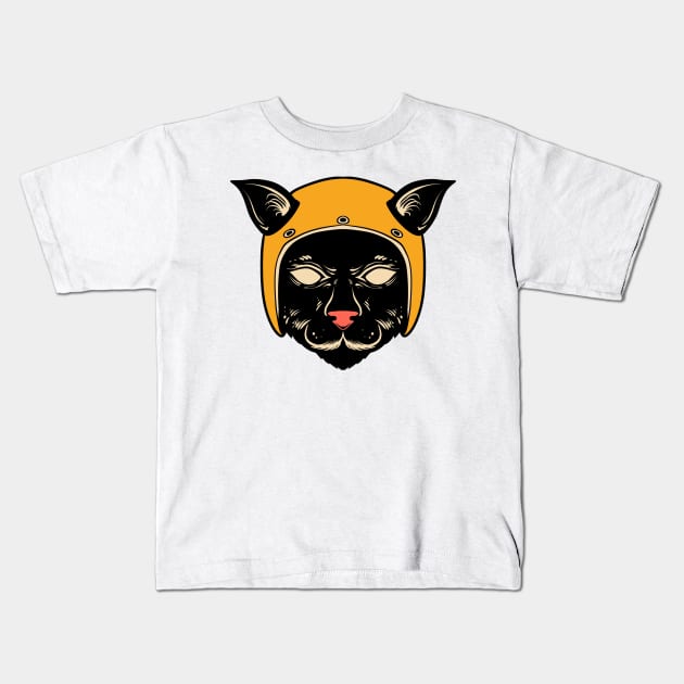 Cat Rider Kids T-Shirt by phsycartwork